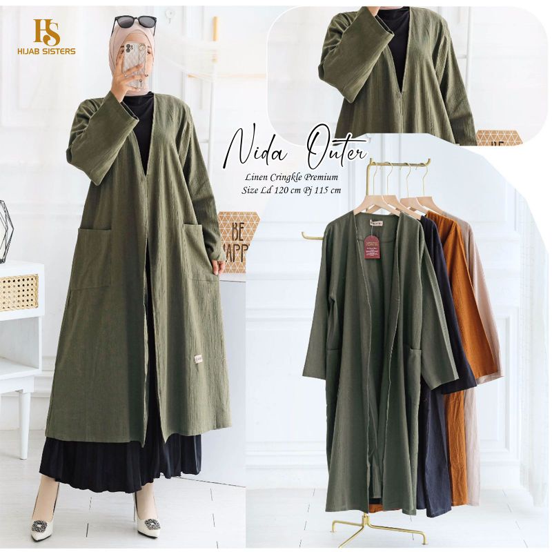 Nida Outer by Hijab Sister's. Outer Jumbo Oversized Ld120 Linen Crinkle SN