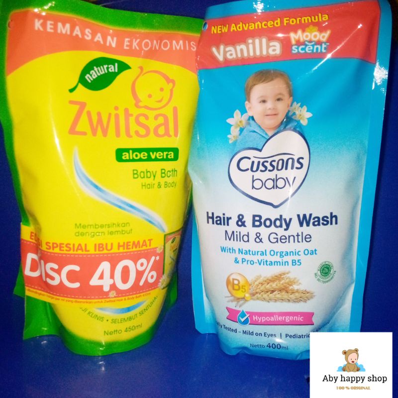 Zwitsal natural baby bath 2 in 1 450 ml twinpack / cusson baby hair and body wash mild and gentle 40