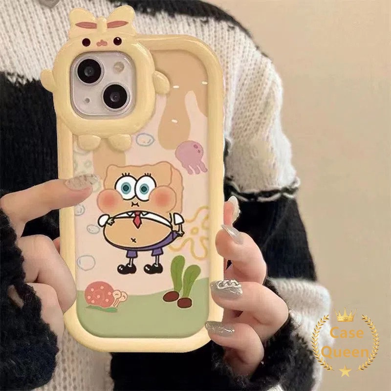 3d Bow Monster Ice Cream Case OPPO A17 A15 A95 A54 A77s A16K A16 A57 A76 A96 A12 A3s A55 A17K A5s A92 A94 A36 A7 A74 A16E A53 A31 A5 A9 A52 A16s Reno7 5 7Z 5F Lembut Sarung SpongeBob