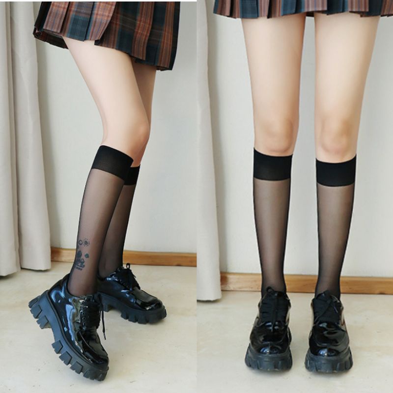 Kaos kaki Polos Motif Transparan Renda Sekolah Jepang Korea Lolita Tinggi Panjang School Socks