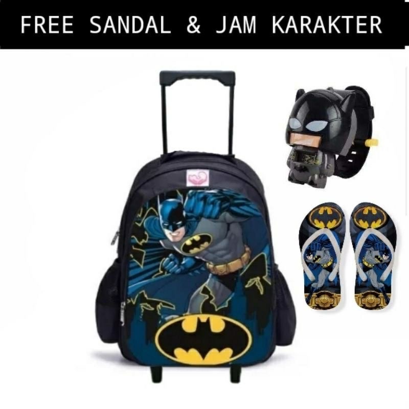 Paket Hemat 3in1Tas Ransel Troly anak Ransel anak sekolah roda Karakter Avengers jam tangan anak dan sendal pipit grosir