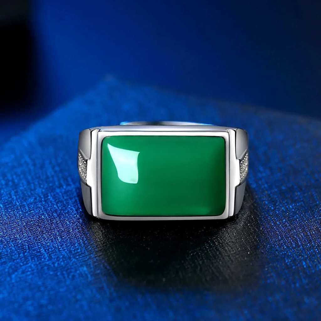 Cincin Model Terbuka Dapat Disesuaikan Aksen Batu ruby emerald chalcedony Bentuk Persegi Warna Hijau Untuk Pria