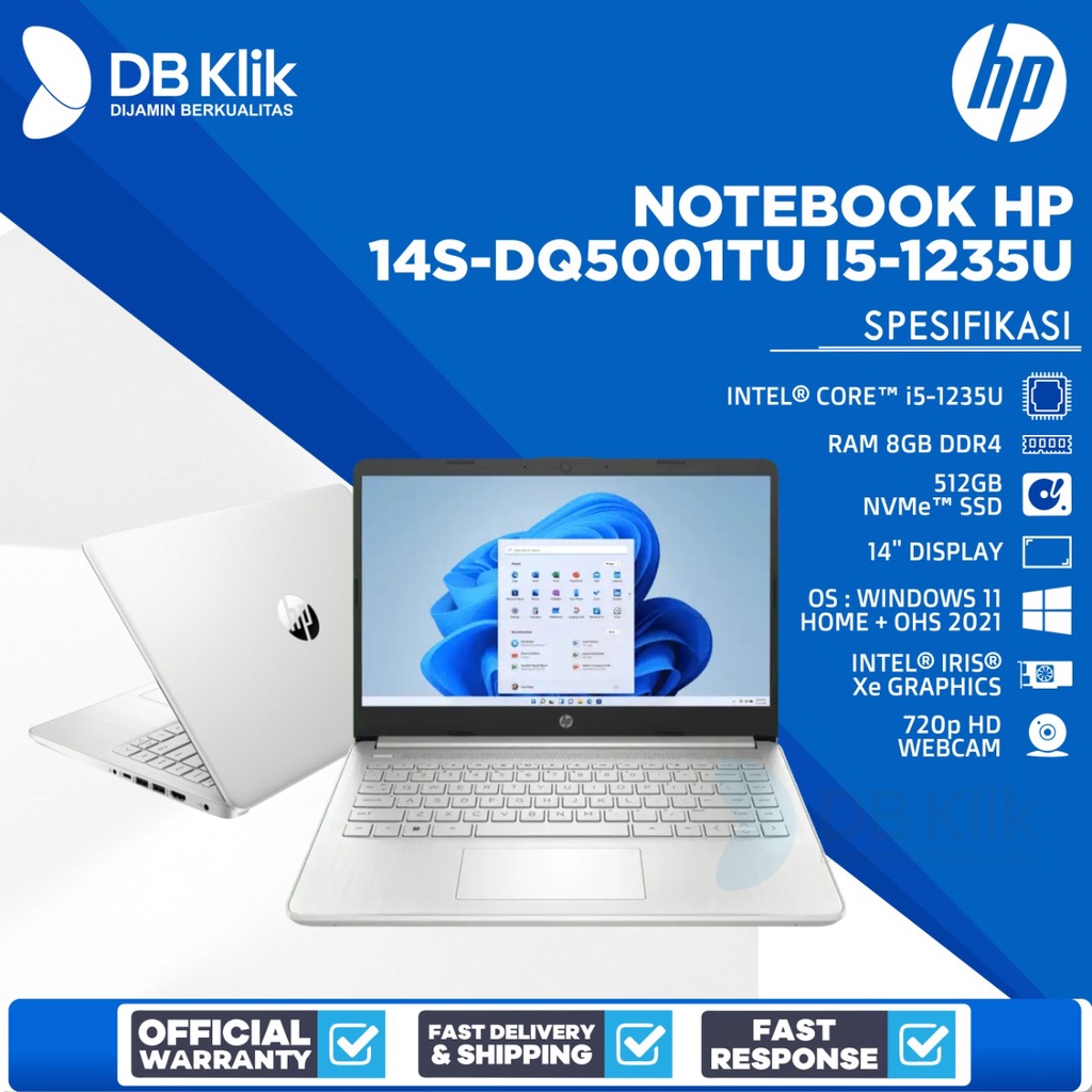 Notebook HP 14S-dq5001TU i5-1235U 8GB SSD 512GB NoDVD WIN11+OHS 14&quot;