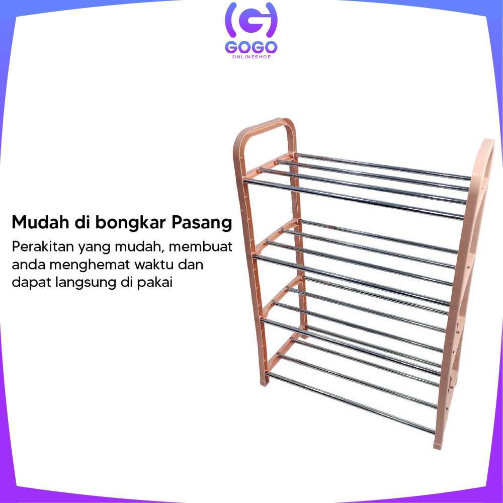 GOGO-C99 Rak Sepatu Susun 4 Tingkat Portabel Multifungsi Bongkar Pasang Motif Polos Warna / Tempat Penyimpanan Sandal Sepatu Organizer Rack Shoe Import