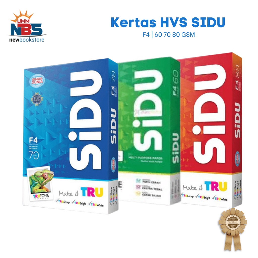 

Kertas Printer / Fotocopy | Kertas HVS F4 SIDU ( Sinar Dunia ) 60 GSM , 70 GSM , 80 GSM | Kemasan 1 Rim isi 500 Lembar