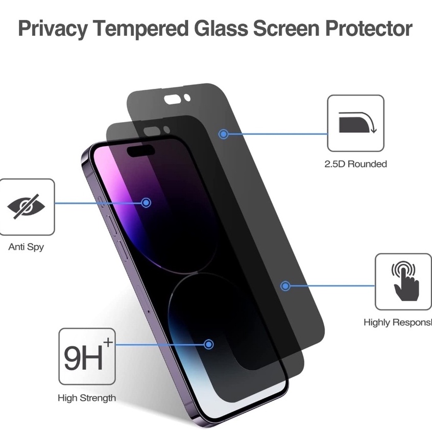 New! Hitam Glass Anti PEEK SPY Privacy iPhone 14 14+ 13 12 11 14Pro 13Pro 12Pro 11Pro 12 Mini 14Promax 13Promax 12 Pro max Promax Tempered Black Kilat Spay Radiation Temperd Gelap Bening Tidak Ga Bisa Lihat Dari Samping Tempred Glossy Full Cover Plus Sepy