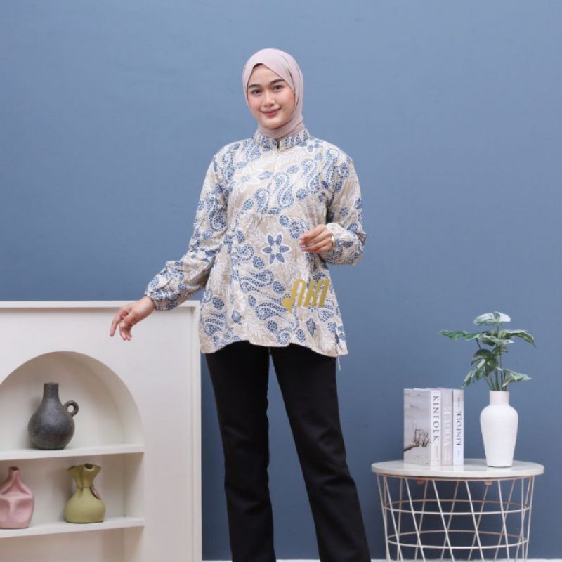 BLOUSE BATIK WANITA LENGAN PANJANG/ ATASAN BATIK WANITA LENGAN PANJANG/ BAJU BATIK WANITA LENGAN PAN