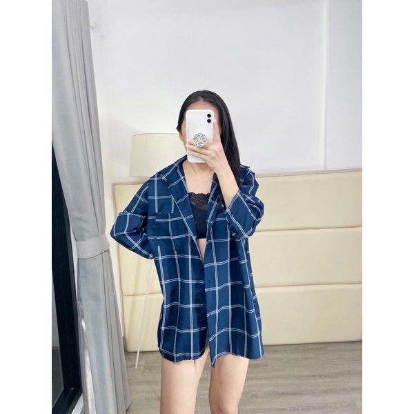 kemeja oversize wanita motif kotak kotak / kemeja jumbo / kemeja casual jumbo