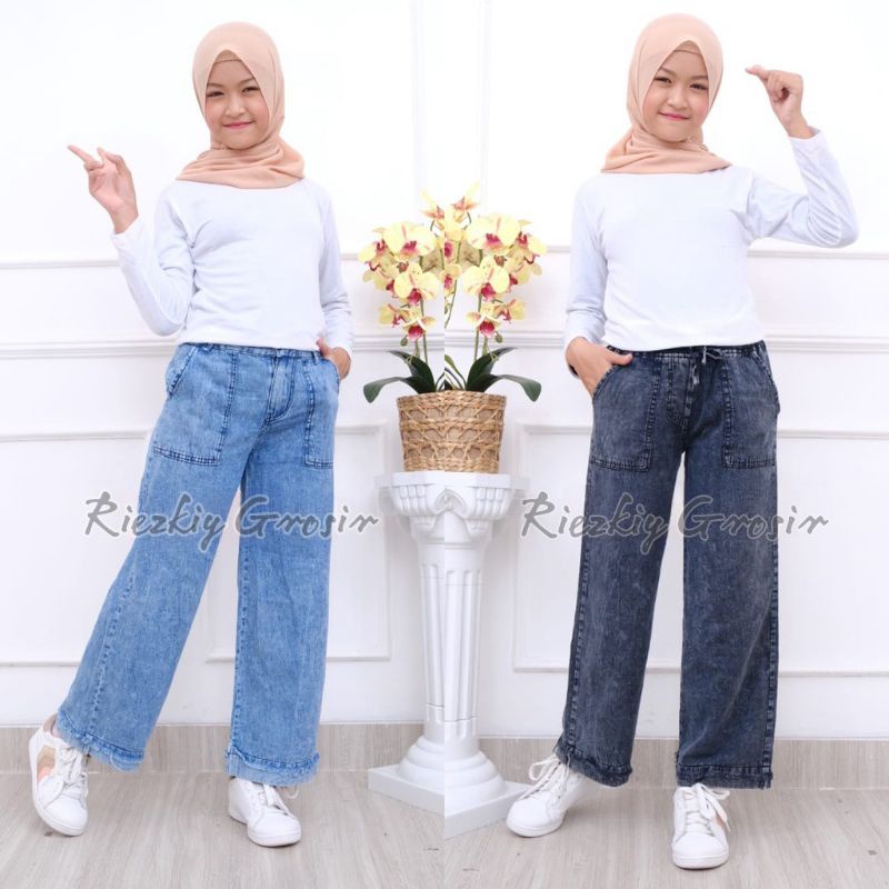 Celana Kulot Panjang Anak Perempuan Tanggung / Celana Levis Anak Perempuan Usia 5-15 tahun ukuran M L XL dan XXL