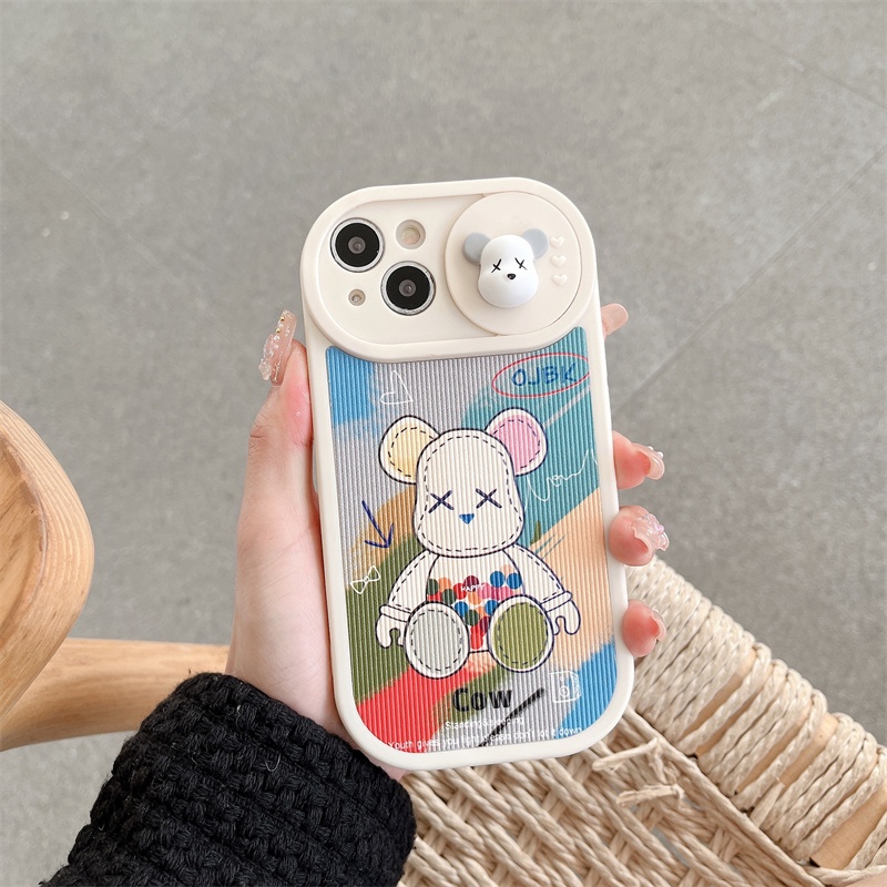 Case Pelindung Kamera Motif Kartun Beruang Anti Jatuh Untuk iPhone 14 12 13 Pro max 11