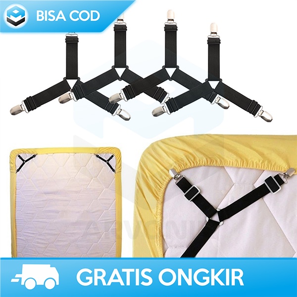 PENJEPIT UJUNG SPREI KASUR ANTI GESER NON SLIP 4PCS BAHAN KARET METAL