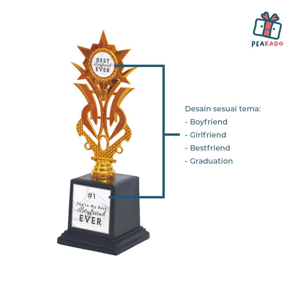 Piala Custom Trophy Tulisan Penghargaan Award Best Boyfriend Ever Kado Pacar Cowok Cewek
