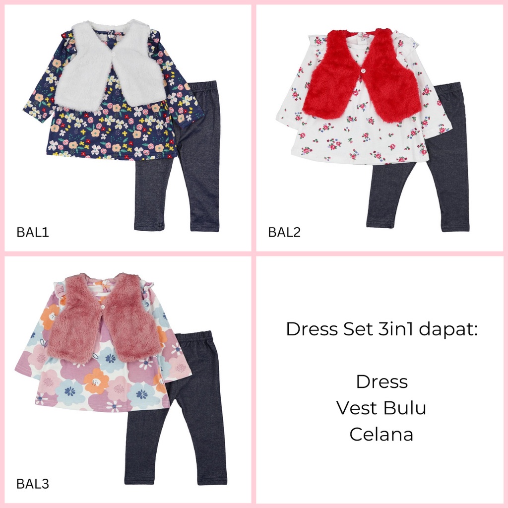 MINIBOO - Dress Set 3in1 kode BAL (PAKET DRESS ANAK BAYI)