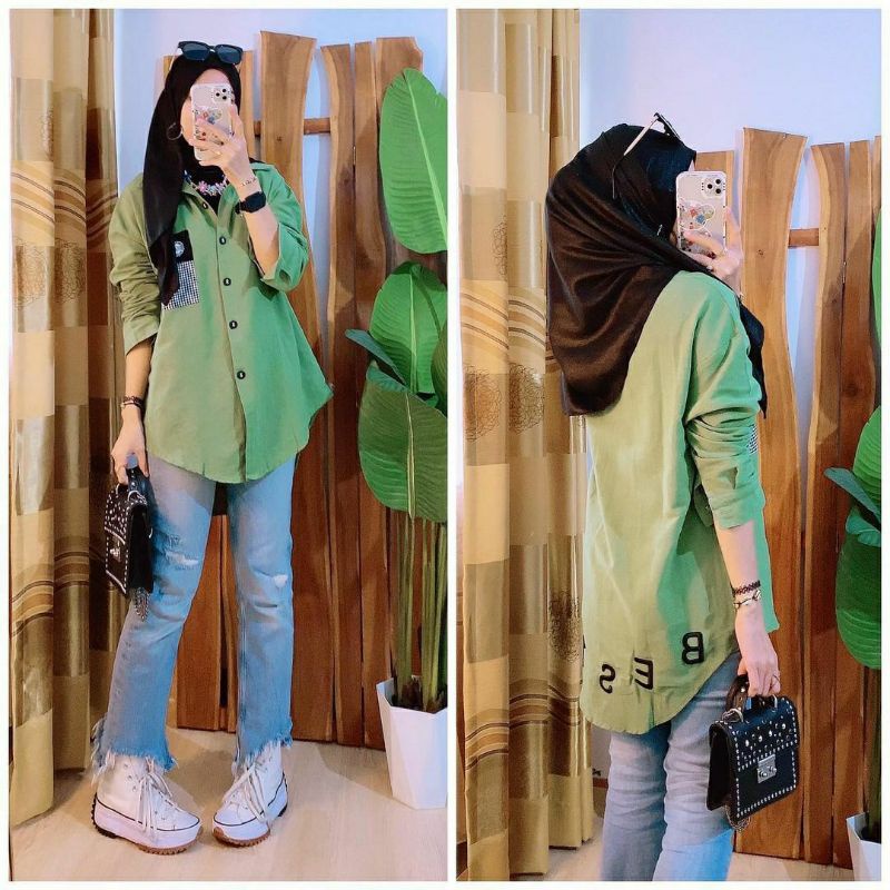 Kemeja Bestie, KEMEJA WANITA CANTIK MODIS FIT XXL LD 110 BAHAN LINEN IMPORT MIX BORDIR TERMURAH OOTD