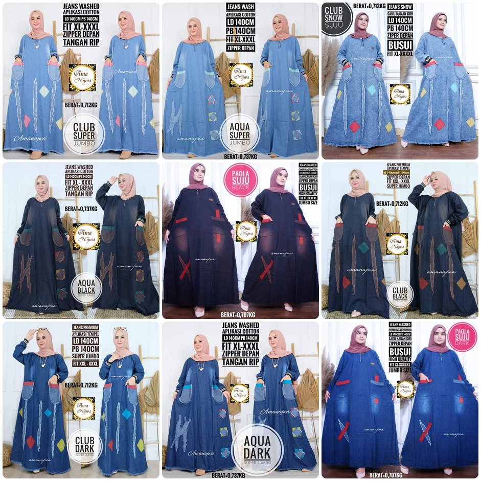 DRESS JEANS JUMBO / 19.6 / VICENZA CLUB AQUA PAOLA / LD 140 CM / PB 140 CM / MAXY SUPER JUMBO FIT XXL-XXXL / AMANAJWA