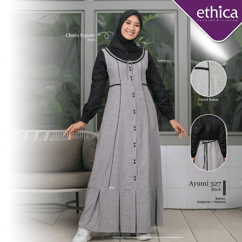 Bisa COD - Gamis ethica / gamis ethica ayumi / gamis ethica ayumi 327 black cream dan green