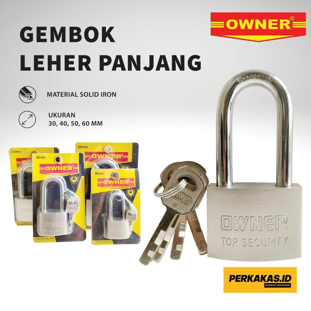 Gembok Pagar Anti Maling 30-60mm Stainless Stell Leher Pendek OWNER