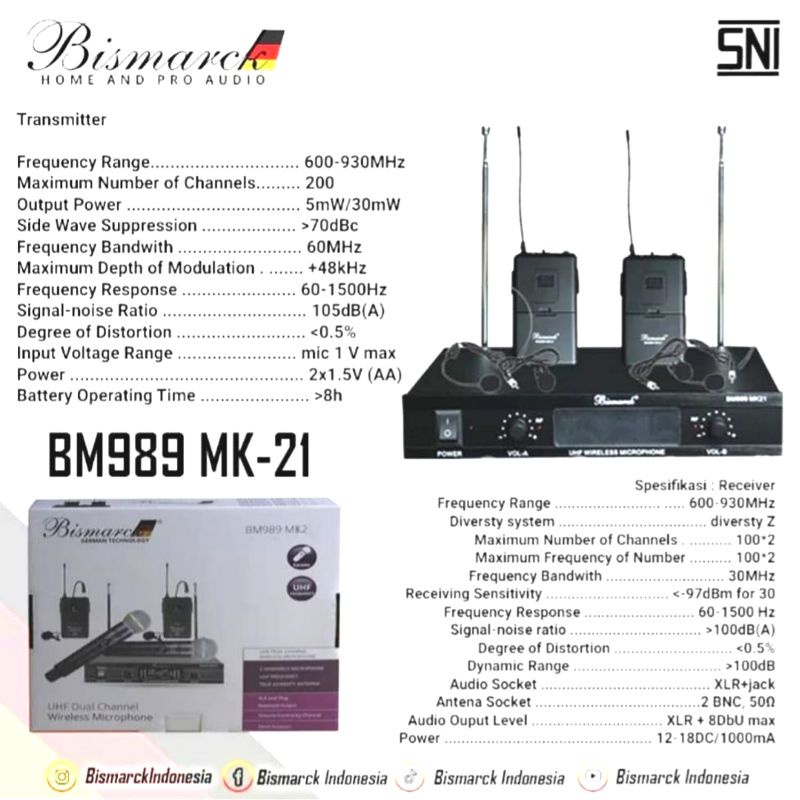 mic microphone wireless BISMARCK BM989 MK21 ORIGINAL JJHH