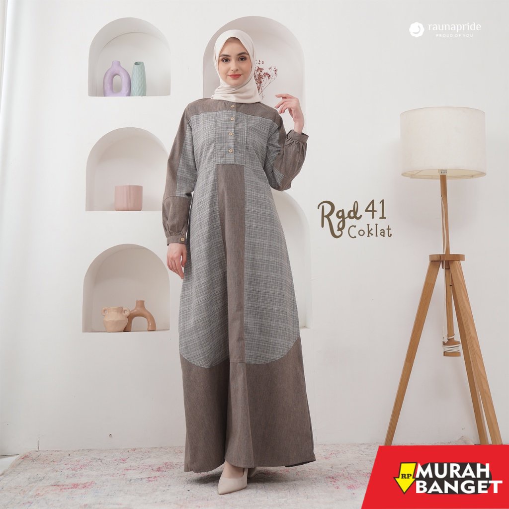 model gamis kombinasi polos terbaru 2022 Rauna - Baju Muslim - Gamis Dewasa 41 Coklat