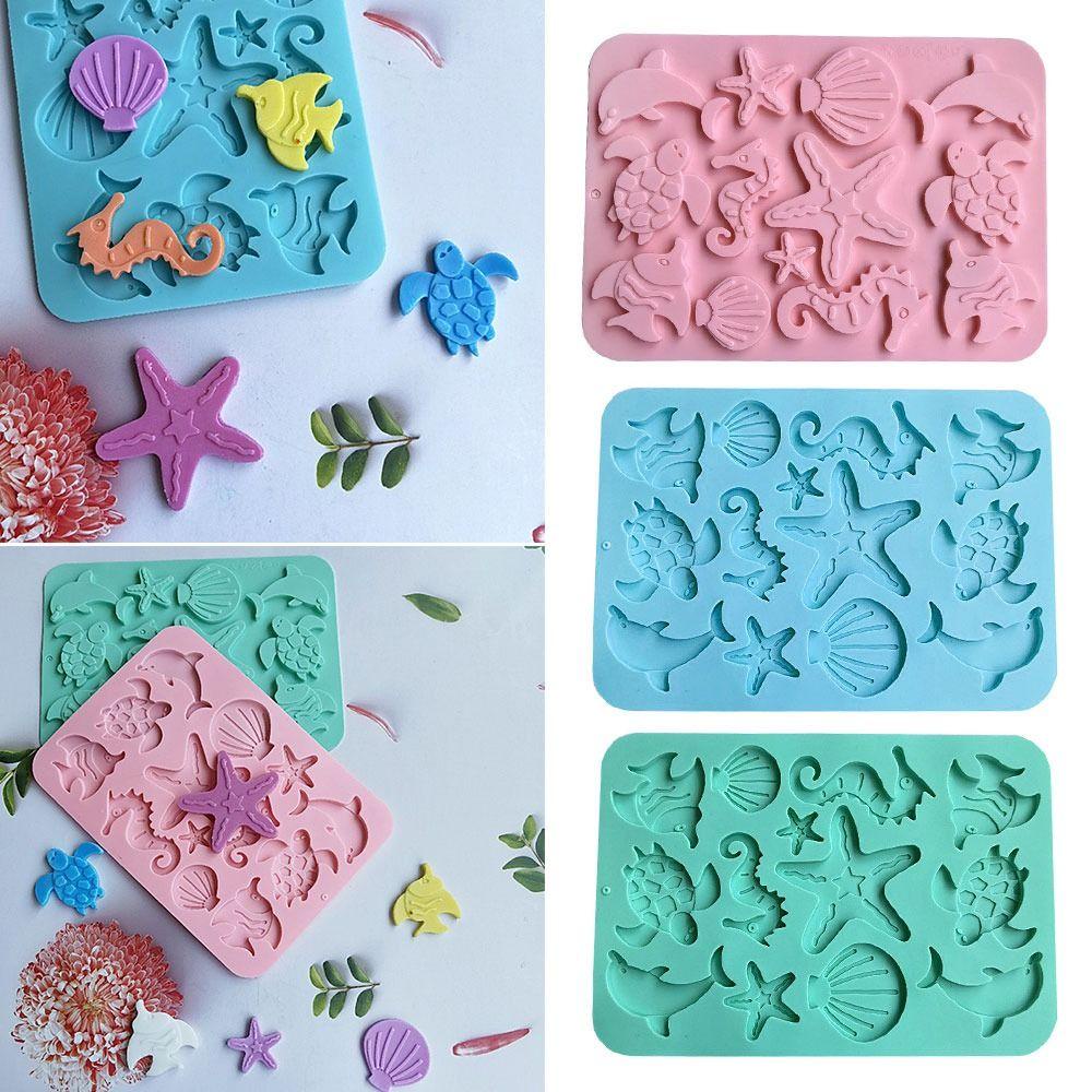 Solighter Marine Life Cetakan Silikon Fondant Baking Dekorasi Kue Drip Mold Silicone Mold Hias Kuda Laut Bintang Laut Shell