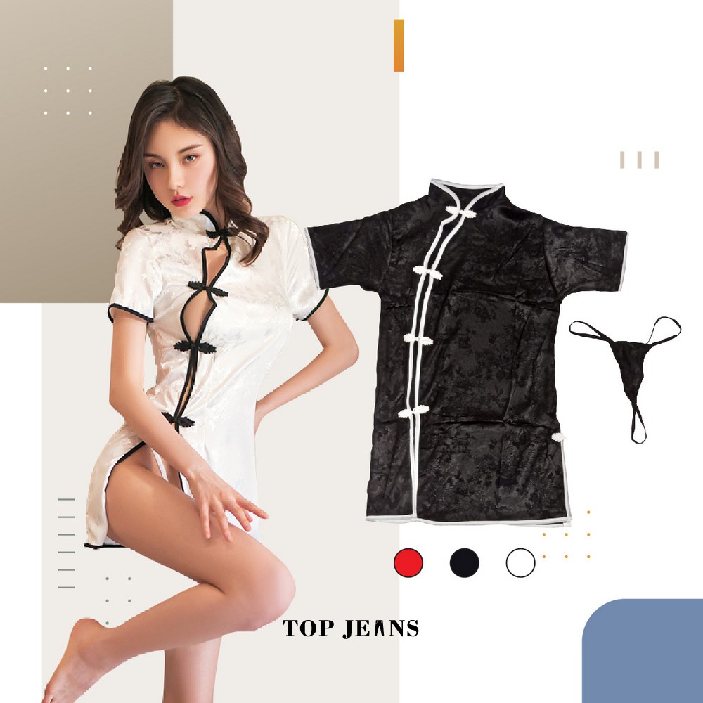 Set Lingerie Sexy + G String Seksi Model Cheongsam / Baju Tidur Lingeria Dress Gestring Wanita TJS P