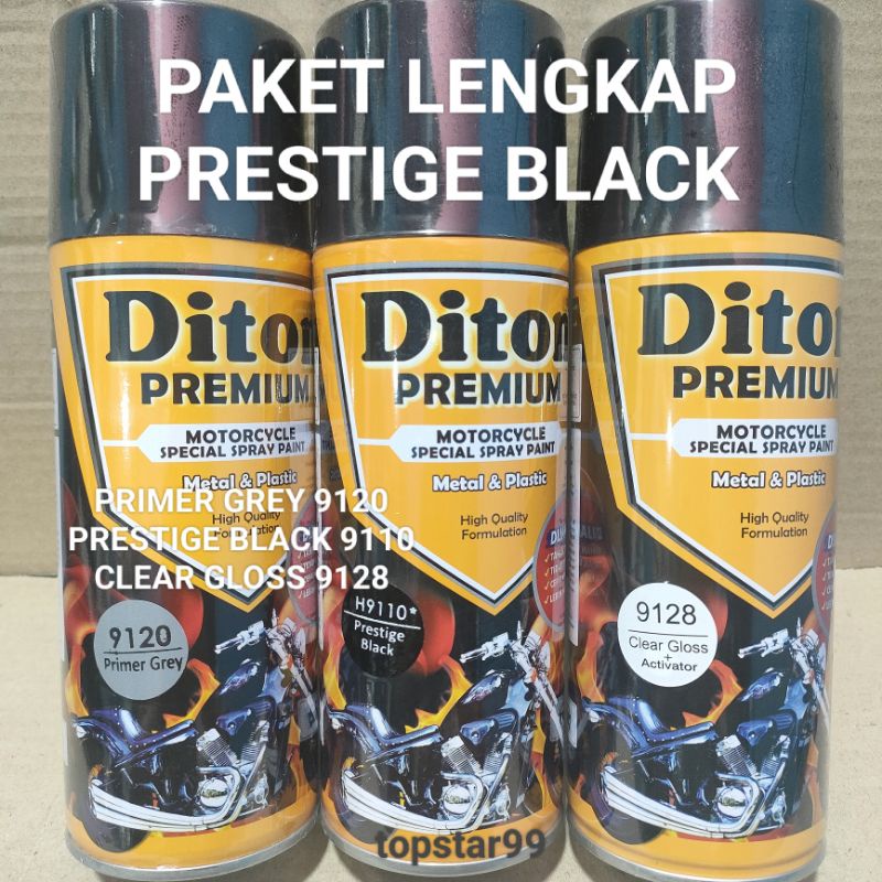 Pilok Cat Diton Premium Paket Lengkap 3 Kaleng Prestige Black 9110 Hitam Primer Grey 9120 Clear Gloss 9128 400cc Pilok Paketan Cat Semprot Special Spray Paint