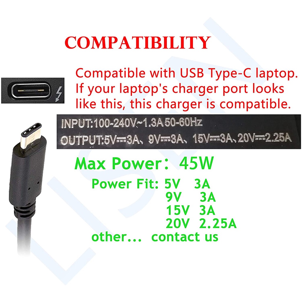 Charger Laptop Lenovo ThinkPad T470 T470s T480 T480s T580 T580s Adaptor Lenovo USB Type C 20V 2.25A 45W