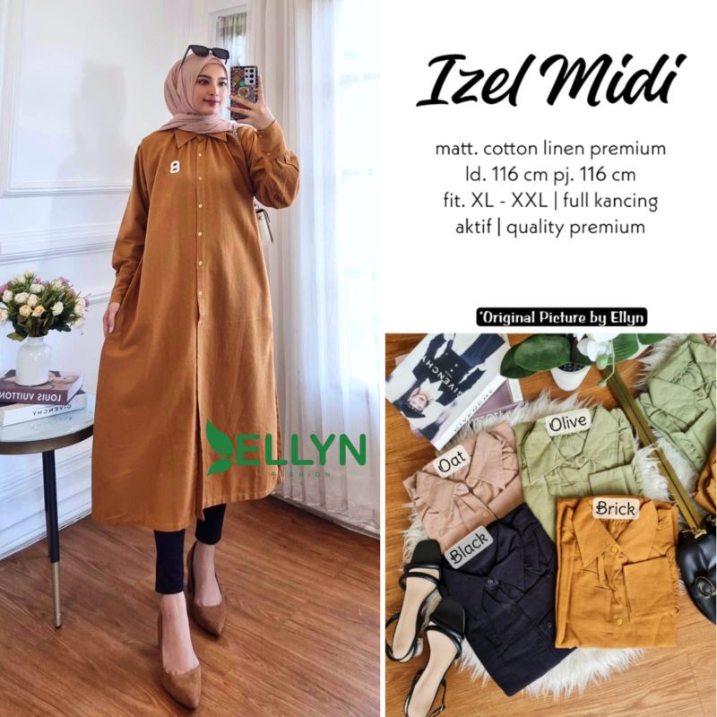 Izel Midi Dress,Bahan Catton Linen Premium