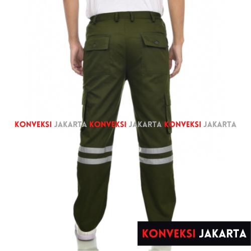 Celana Wearpack Safety K3 Proyek Tambang Pria Wanita - Celana Pakaian Seragam Werpak Kerja Bawahan Scotlite Lapangan Warna Hijau Army