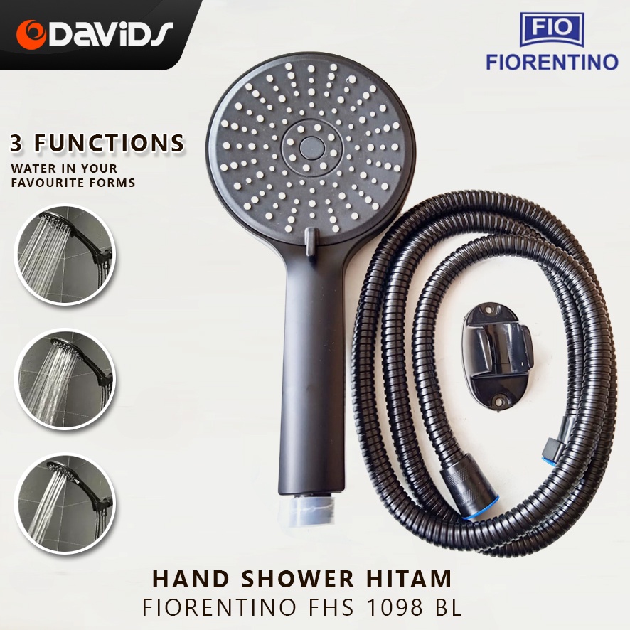 Hand Shower Kamar Mandi Hitam Satu Set Kepala Sower Bulat Black 1098BL