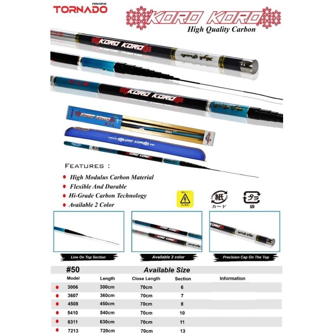 Joran Pancing TORNADO Koro Koro Tegeg Tegek Carbon Tongkat Stik Murah