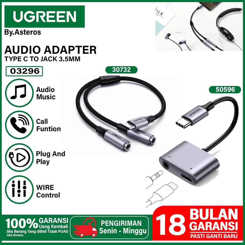 UGREEN Splitter Type C To Jack 3.5mm Plus Type C Charging Music Dan Call