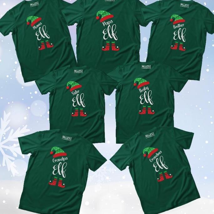 [MaxChi] Kaos Natal Anak Remaja Dewasa Keluarga Elf Family Hijau Botol