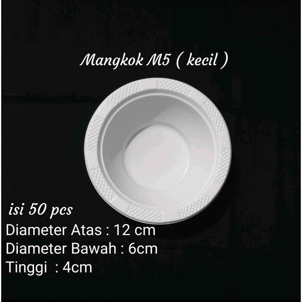 Mangkok Plastik Putih M-5 (isi 50 pcs), Mangkok Bakso Soto