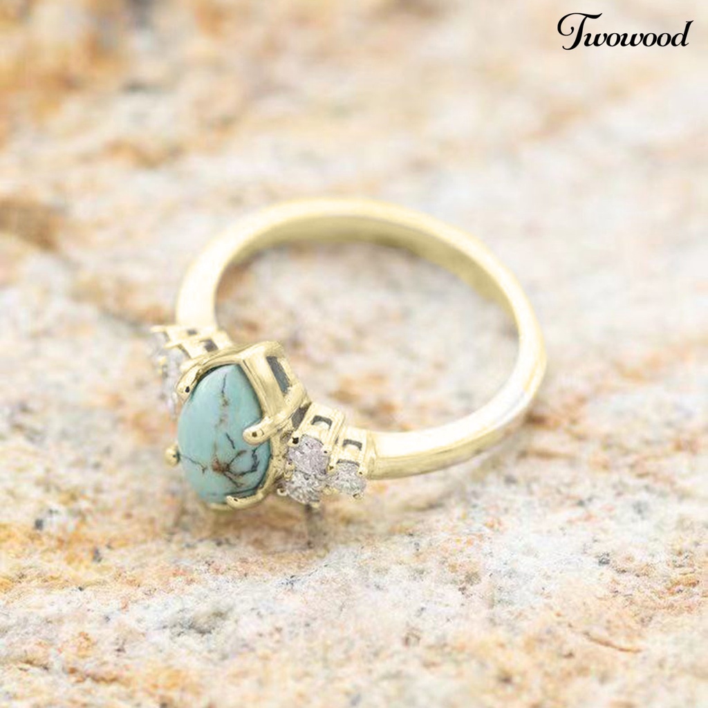 3pcs / Set Cincin Turquoise Berlian Imitasi Bahan Alloy Untuk Wanita