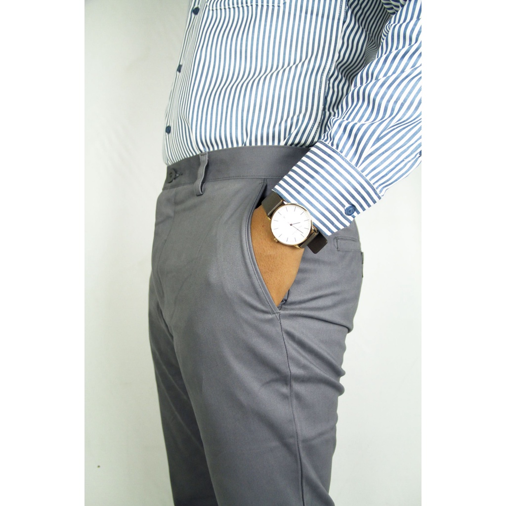 Celana Chino Panjang Pria COLE Abu-abu Slimfit Bahan Stretch - Gray (M)  | Bahan Melar | 100% Original Brand