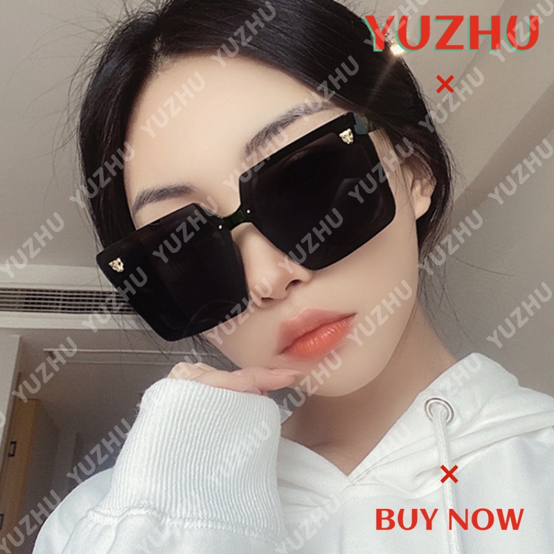 (YUZHU) Korea Fashion Oversized Bingkai Persegi Bingkai Persegi Leopard Kepala Kacamata Hias Baru Fashion Gradient Shade Sunglasses