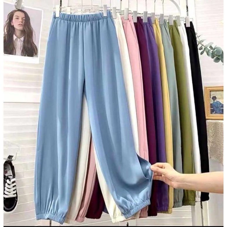 Celana Jogger bahan polyester / Celana Wanita Import / Jogger pant Import