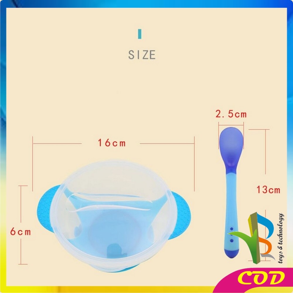 RB-C123 Mangkok + Sendok Makan Bayi Sensor Panas Mangkuk Tempat Makan Bayi Anti Tumpah Suction Bowl