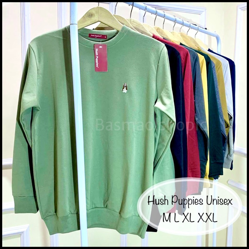 Sweater Hush Puppies Hpps Crewneck Pria dan Wanita Sweter Couple Pasangan Kekinian Switer Polos Cotton Fleece Lengan Panjang