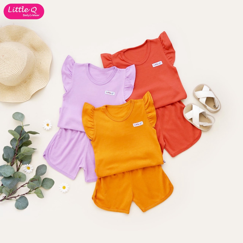 [Size SML] Little Q Setelan Polos Kutung Rempel Celana Pendek Isi 3 Pcs