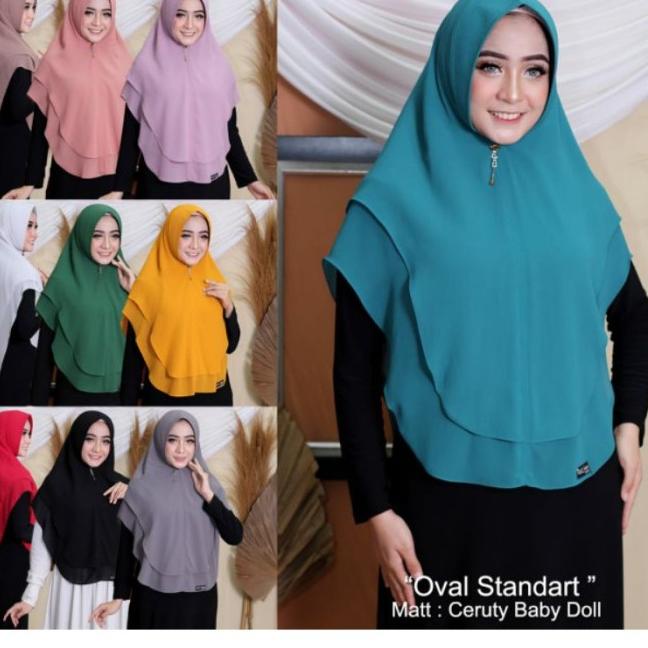 KHIMAR SYARI 2 LAYER HIJAB INSTANT OVAL STANDAR Mat CERUTY BABYDOL - Hitam