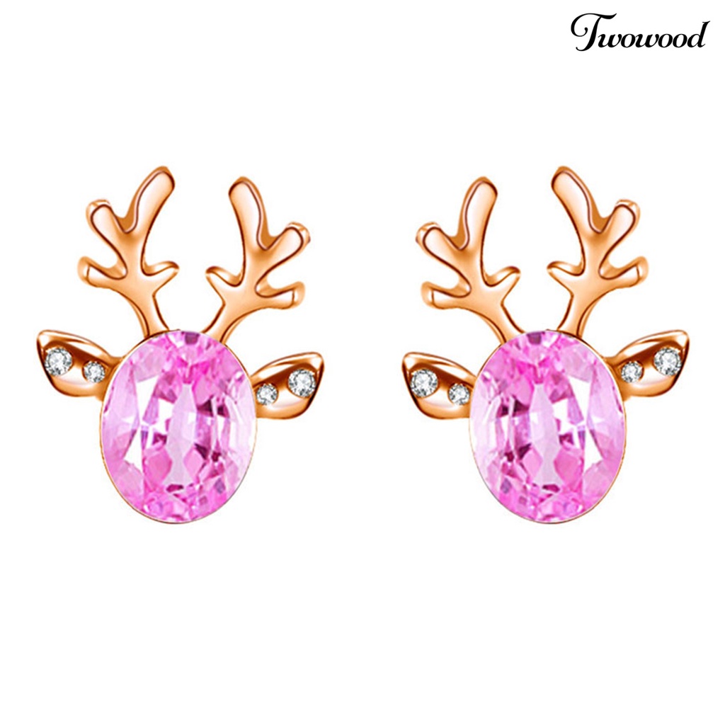 2pcs Anting Stud Desain Tanduk Rusa Aksen Berlian Imitasi Gaya Boho Untuk Wanita