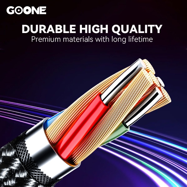 GOONE Kabel Charger Micro USB Type C Lighning 3A Fast Charging 1.2M Nylon Braided Cable