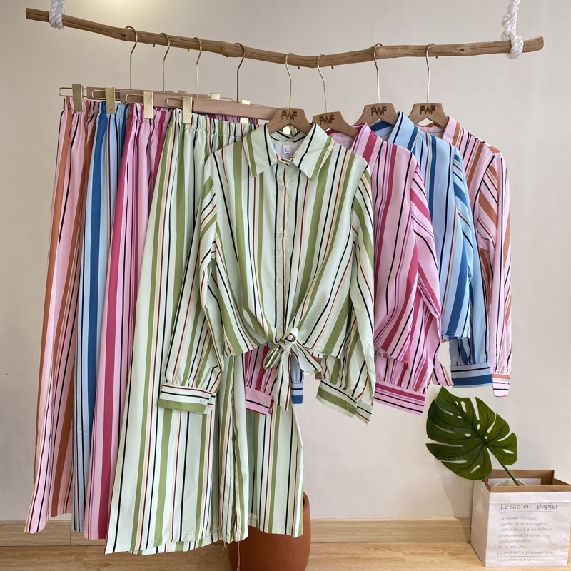 One Set Stripes Quin / Baju Setelan BKK Wanita Pita Garis