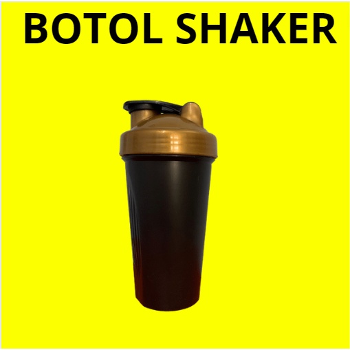 BOTOL MINUM SHAKER  BPA FREE PROMO BADAN HITAM TUTUP WARNA GOLD