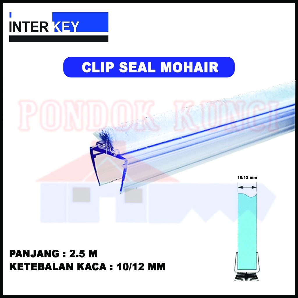 Clip Seal Pintu Kaca Mohair Bulu Klip Seal Mohair Klip Seal Ukuran 10/12mm 250cm