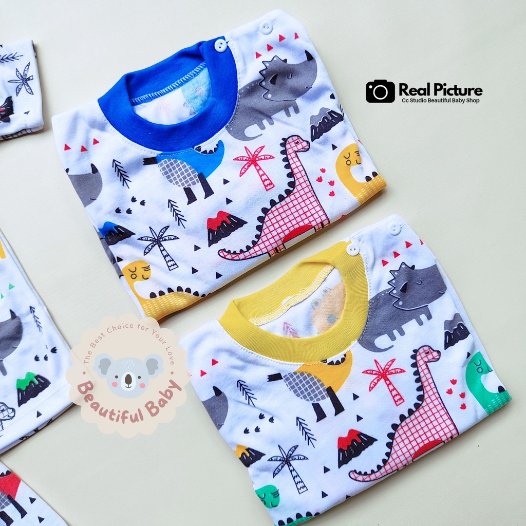 Baby.ou - Setelan Baju Bayi Lengan Pendek Celana Pendek SNI 3-12 Bulan Motif Dinosaurus / Setelan Harian Bayi Kazuka / Baju Bayi Pendek / Setelan Pendek Bayi