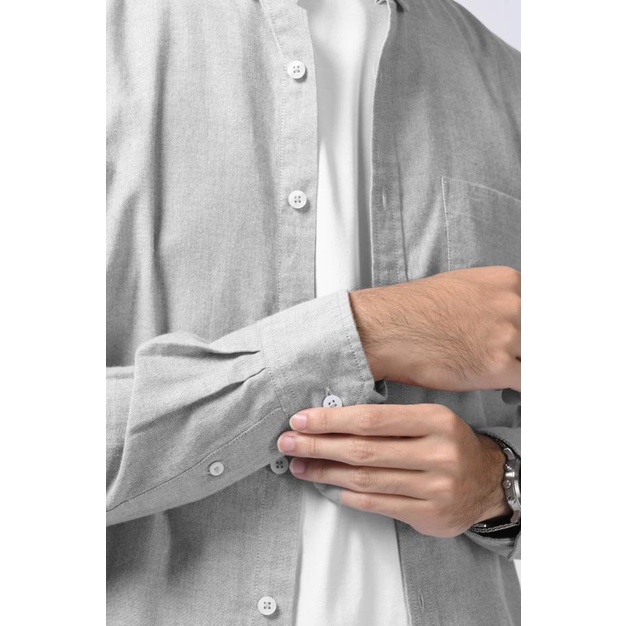 KEMEJA PREPP STUDIO EXETER WHITE BUTTON LONG SLEEVE SHIRT GREY - S