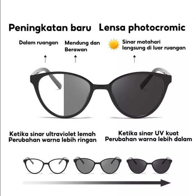 DC E ( E00045 ) KACAMATA PHOTOCROMIC 2 IN 1 CAT EYE / MATA KUCING ( KACAMATA SAJA ) TIDAK BISA MEMILIH